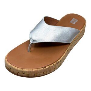 FitFlop FT7-011 Silver Leather Thong Cork Platform Sandals